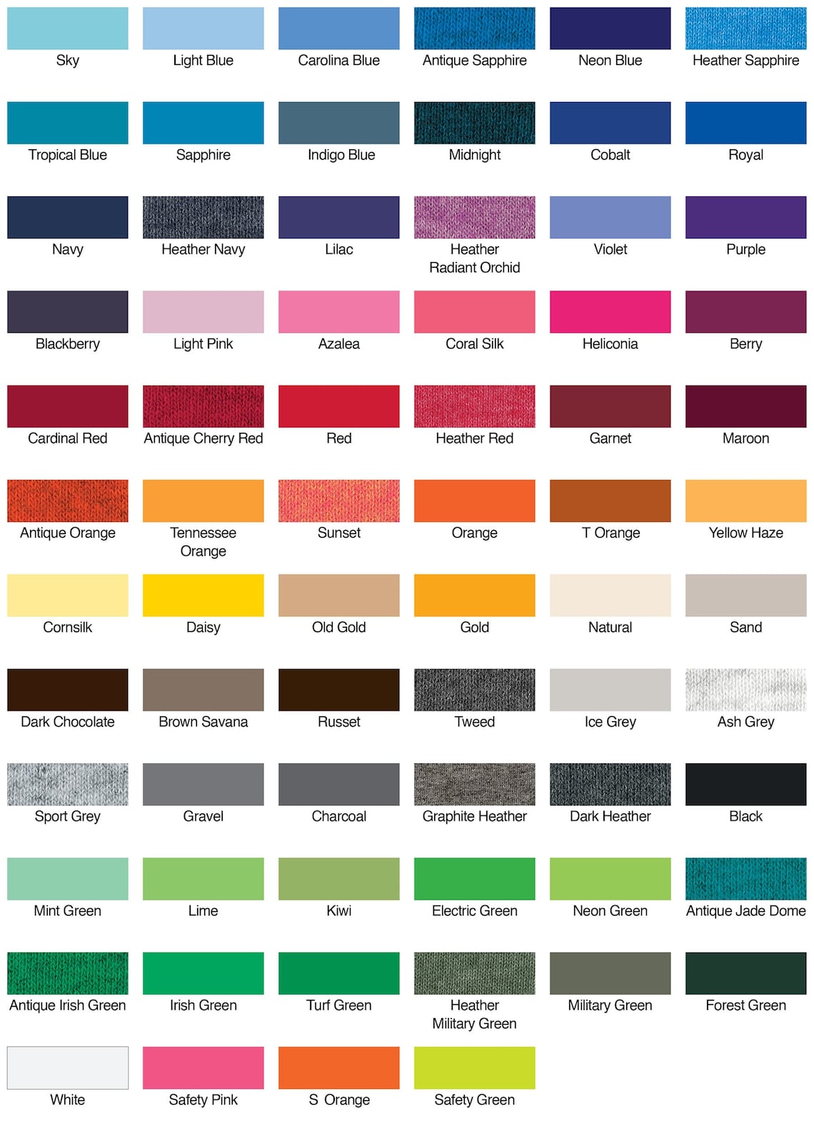 Color Chart Gildan 5000