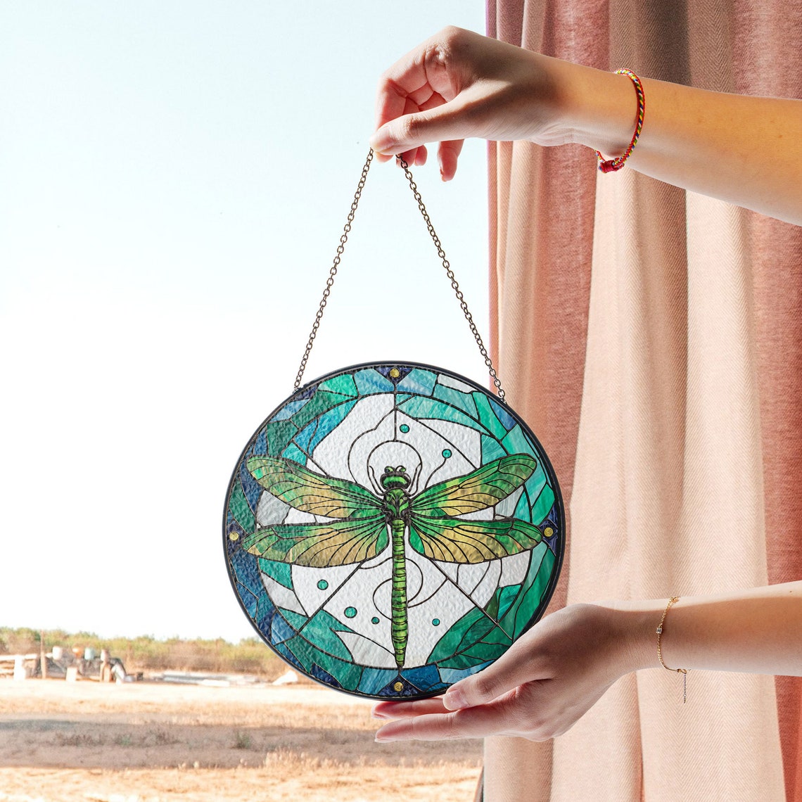 Green Dragonfly Stained Glass Suncatcher