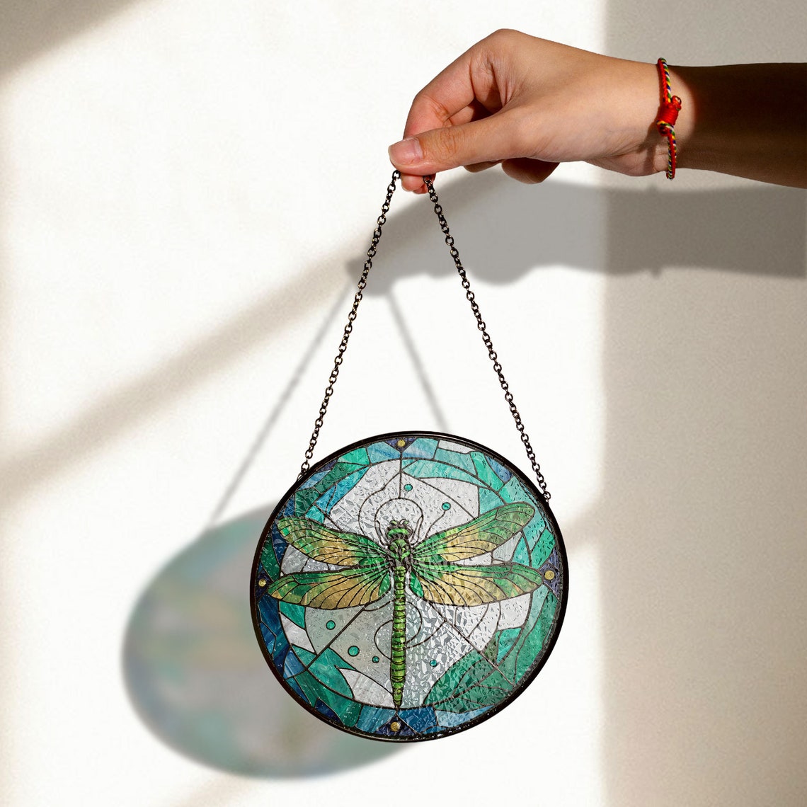 Green Dragonfly Stained Glass Suncatcher