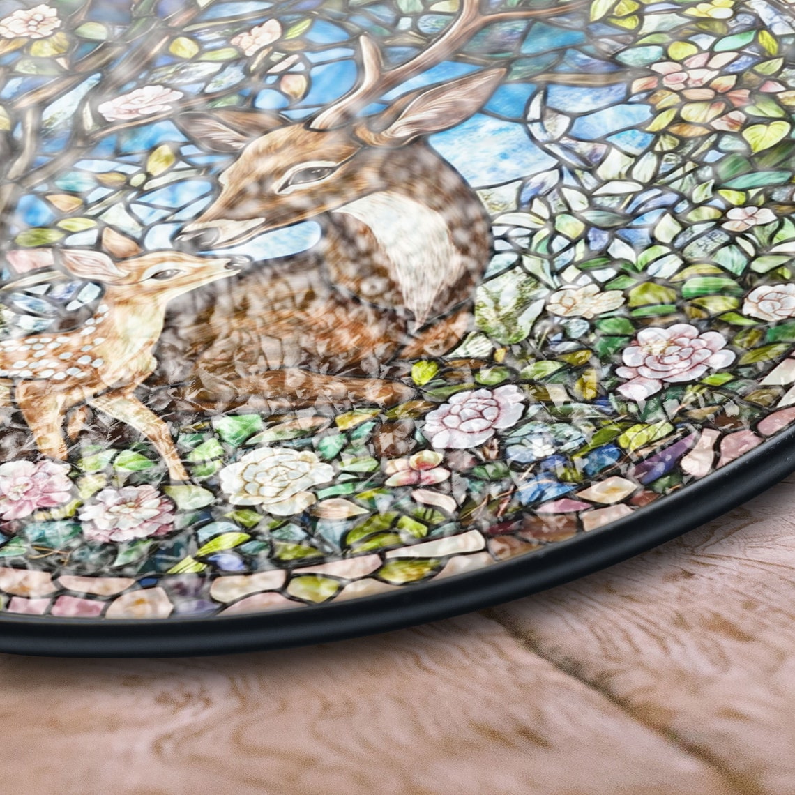 Deer and Fawn Stained Glass Suncatcher – Woodland Animal Window Decor