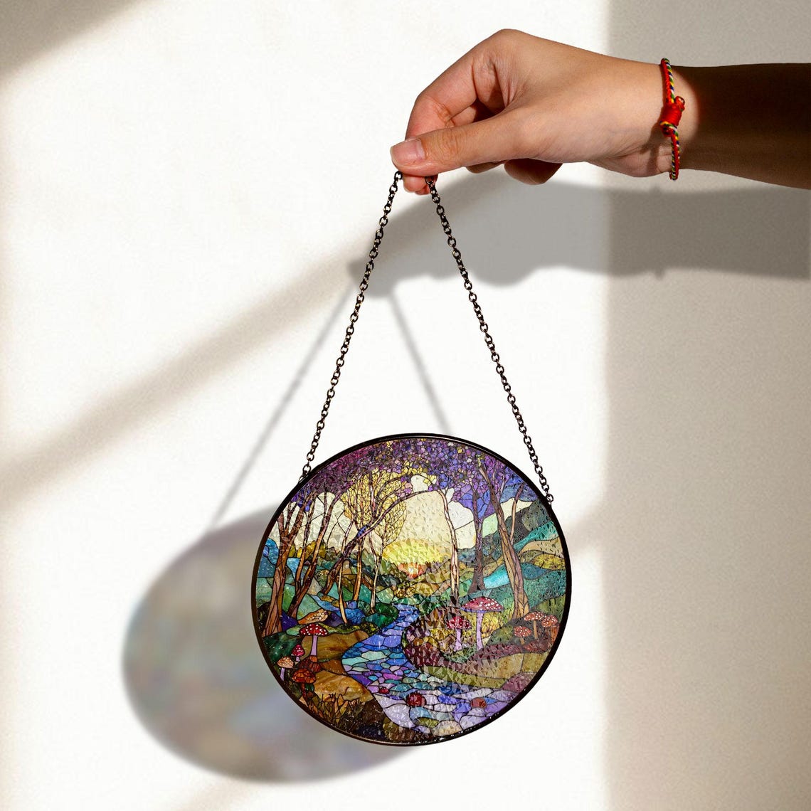 Enchanted Forest Stained Glass Round Suncatcher