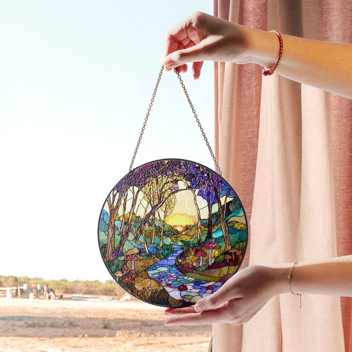Enchanted Forest Stained Glass Round Suncatcher