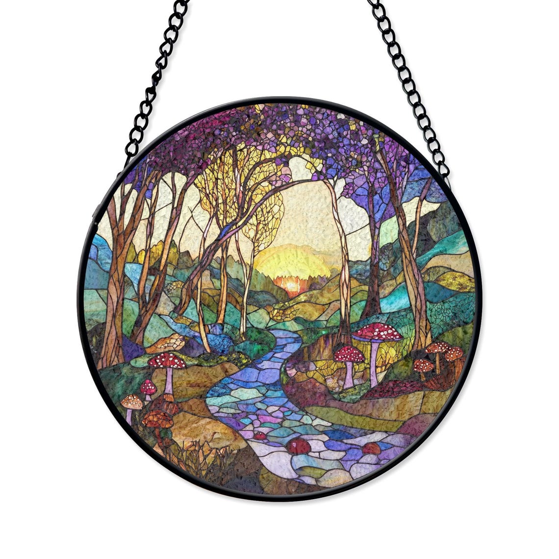 Enchanted Forest Stained Glass Round Suncatcher