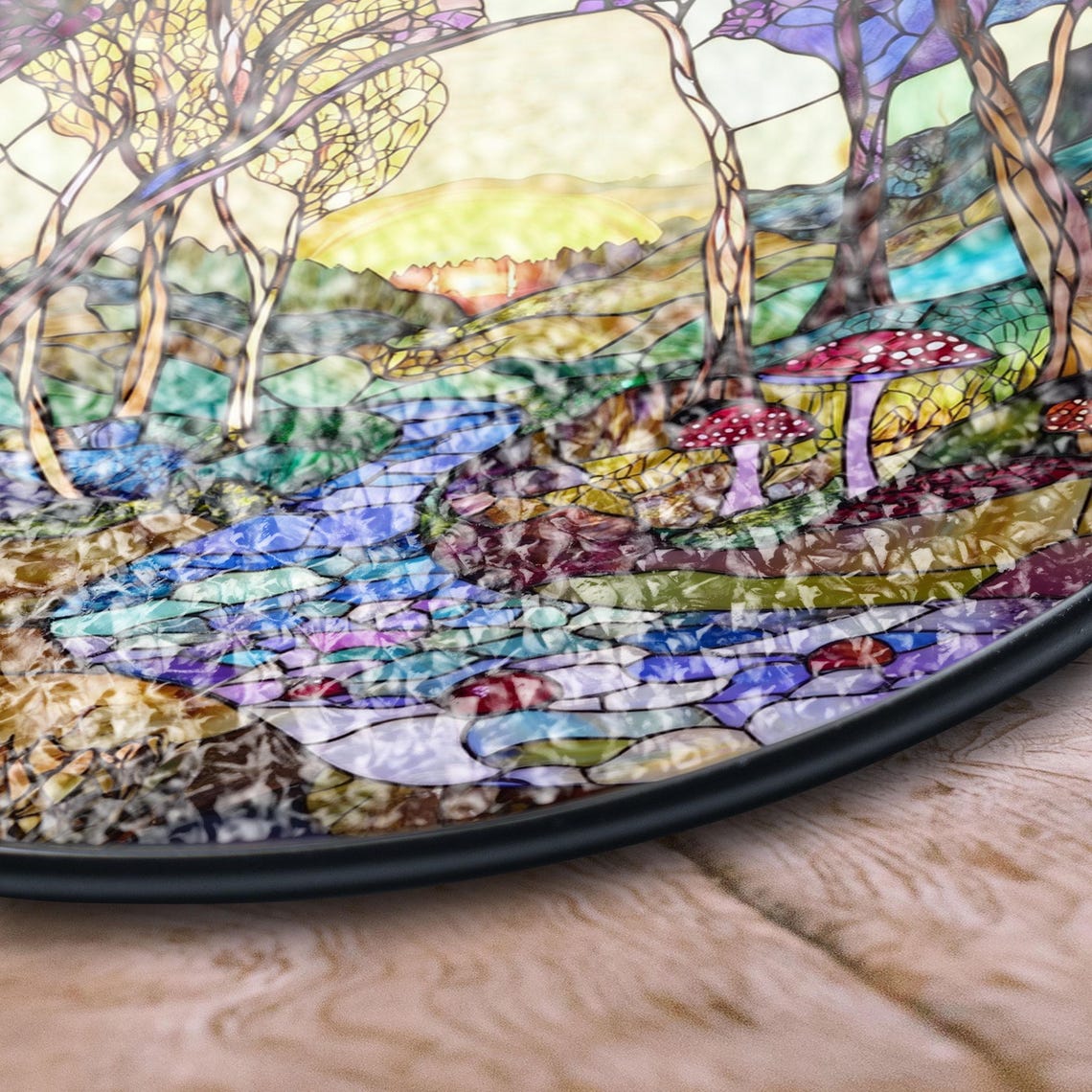 Enchanted Forest Stained Glass Round Suncatcher