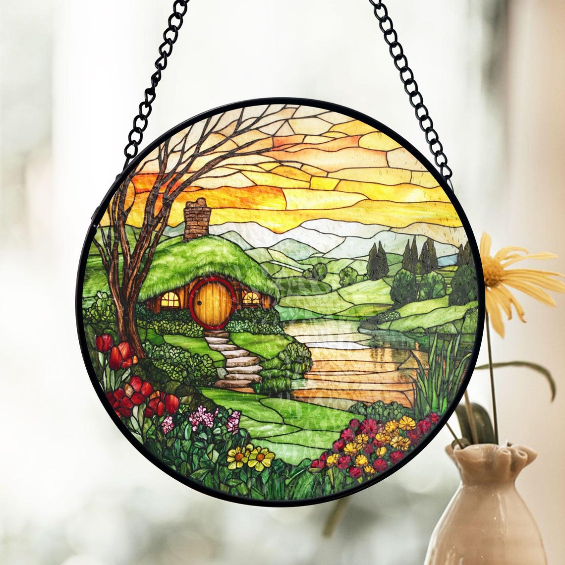 The Shire Stained Glass Suncatcher – Whimsical Cottagecore Decor