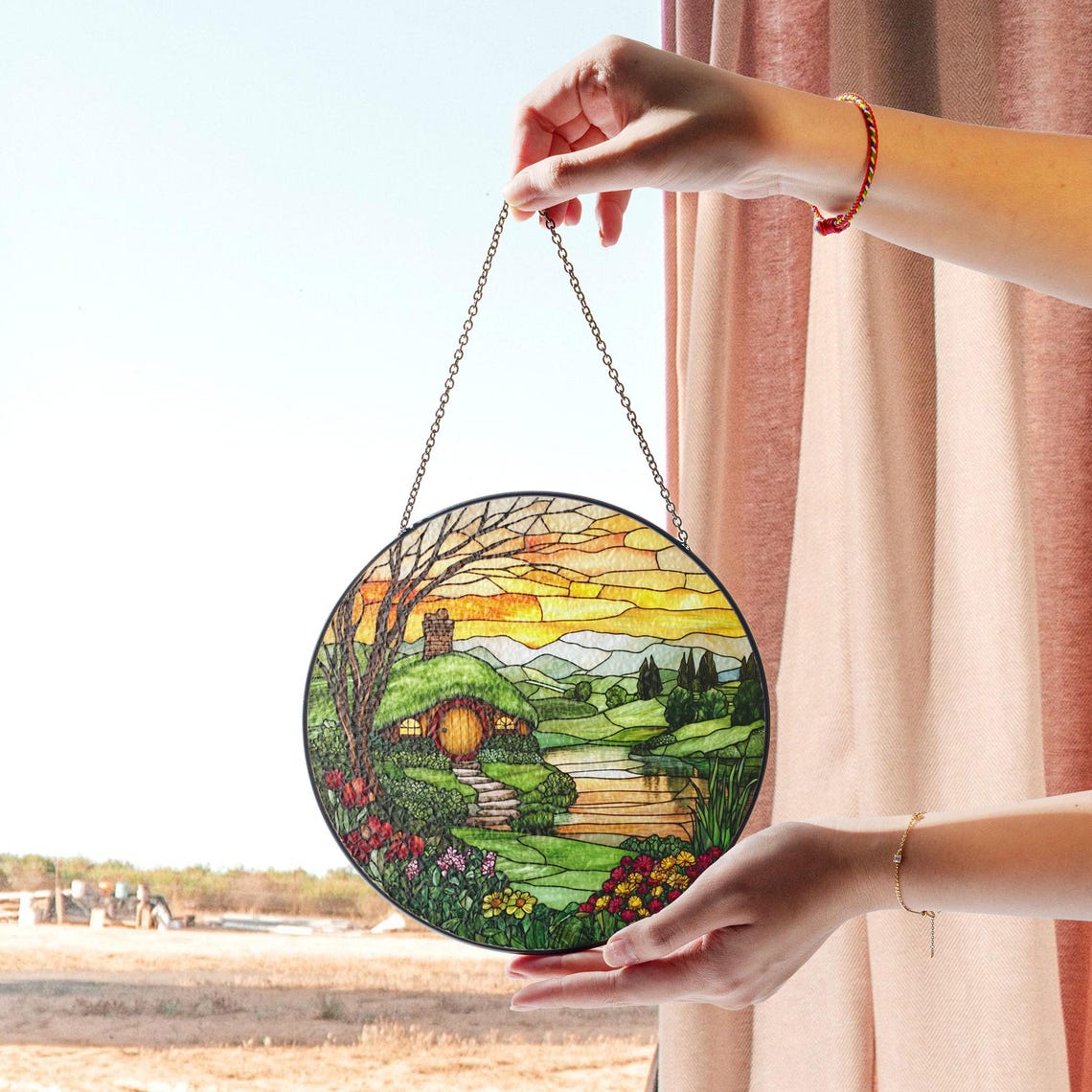 The Shire Stained Glass Suncatcher – Whimsical Cottagecore Decor