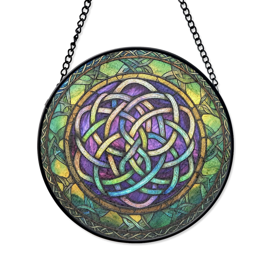 Celtic Knot Stained Glass Panel – Interwoven Window Art, Irish Heritage Decor