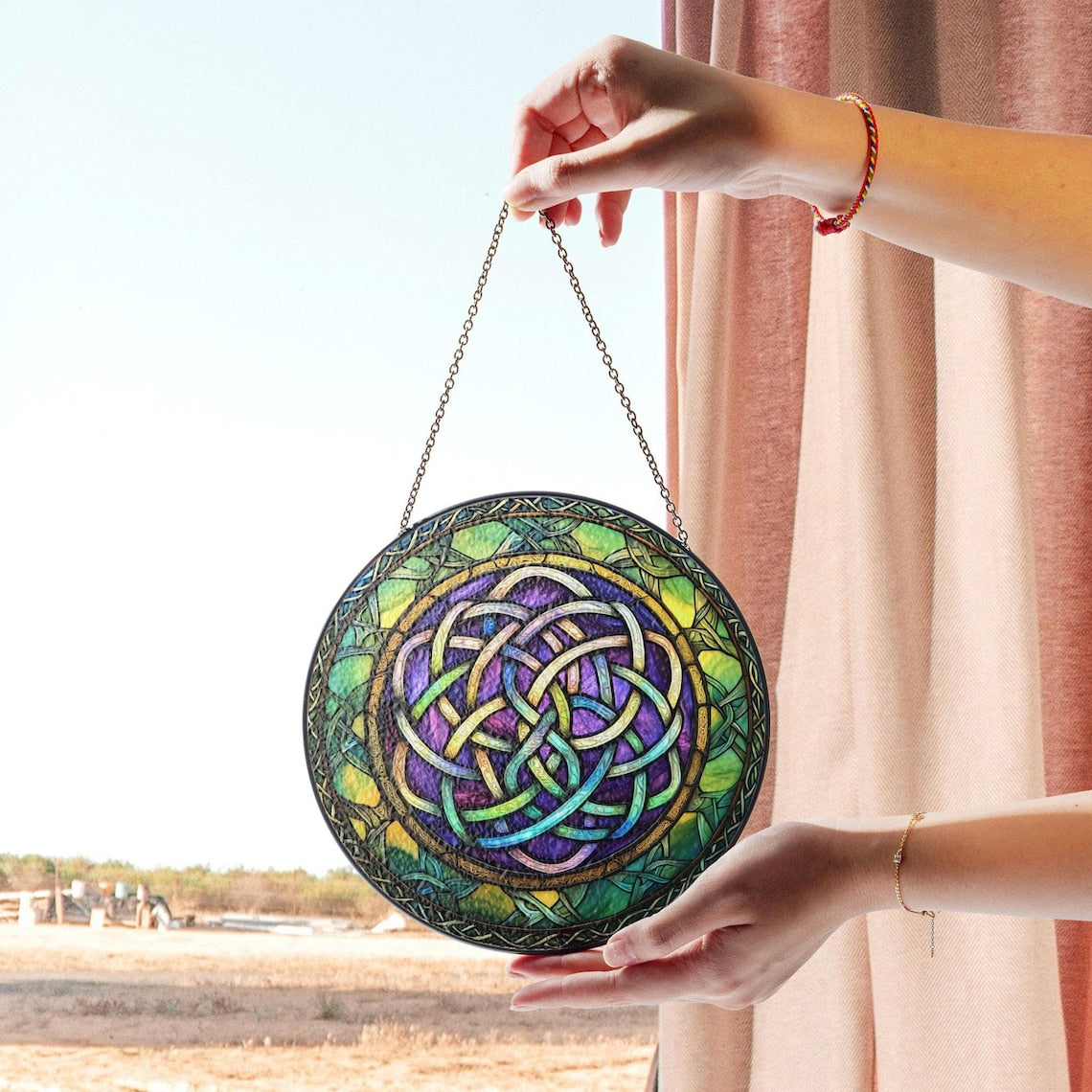 Celtic Knot Stained Glass Panel – Interwoven Window Art, Irish Heritage Decor