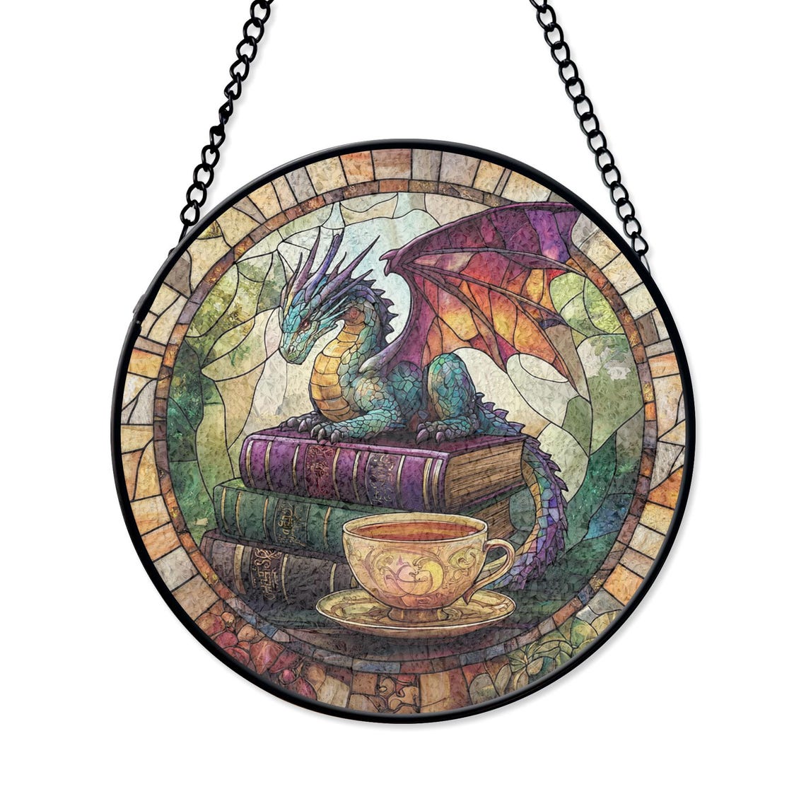 Dragon Stained Glass Suncatcher – Fantasy Book Lover Window Art
