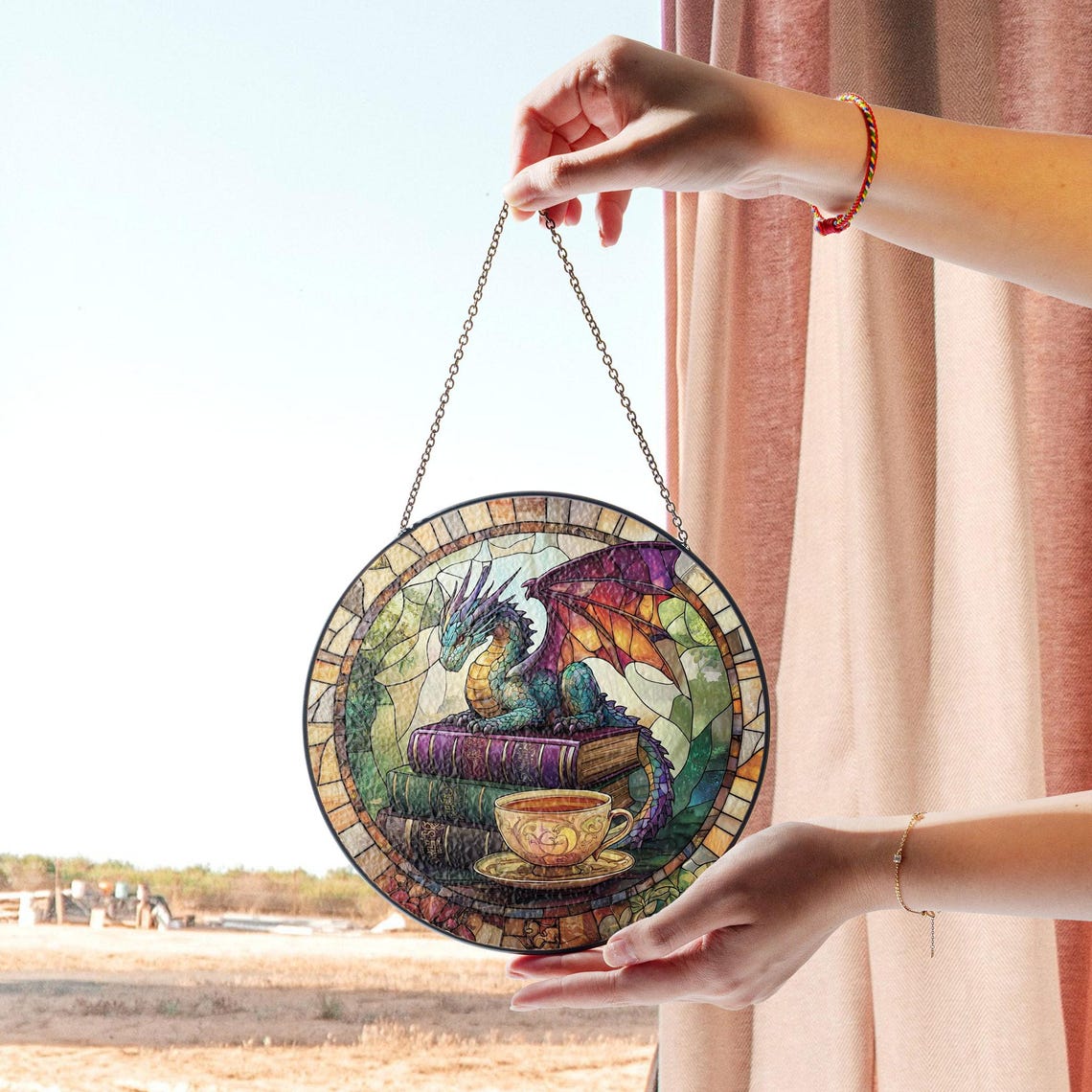 Dragon Stained Glass Suncatcher – Book Lover Decor