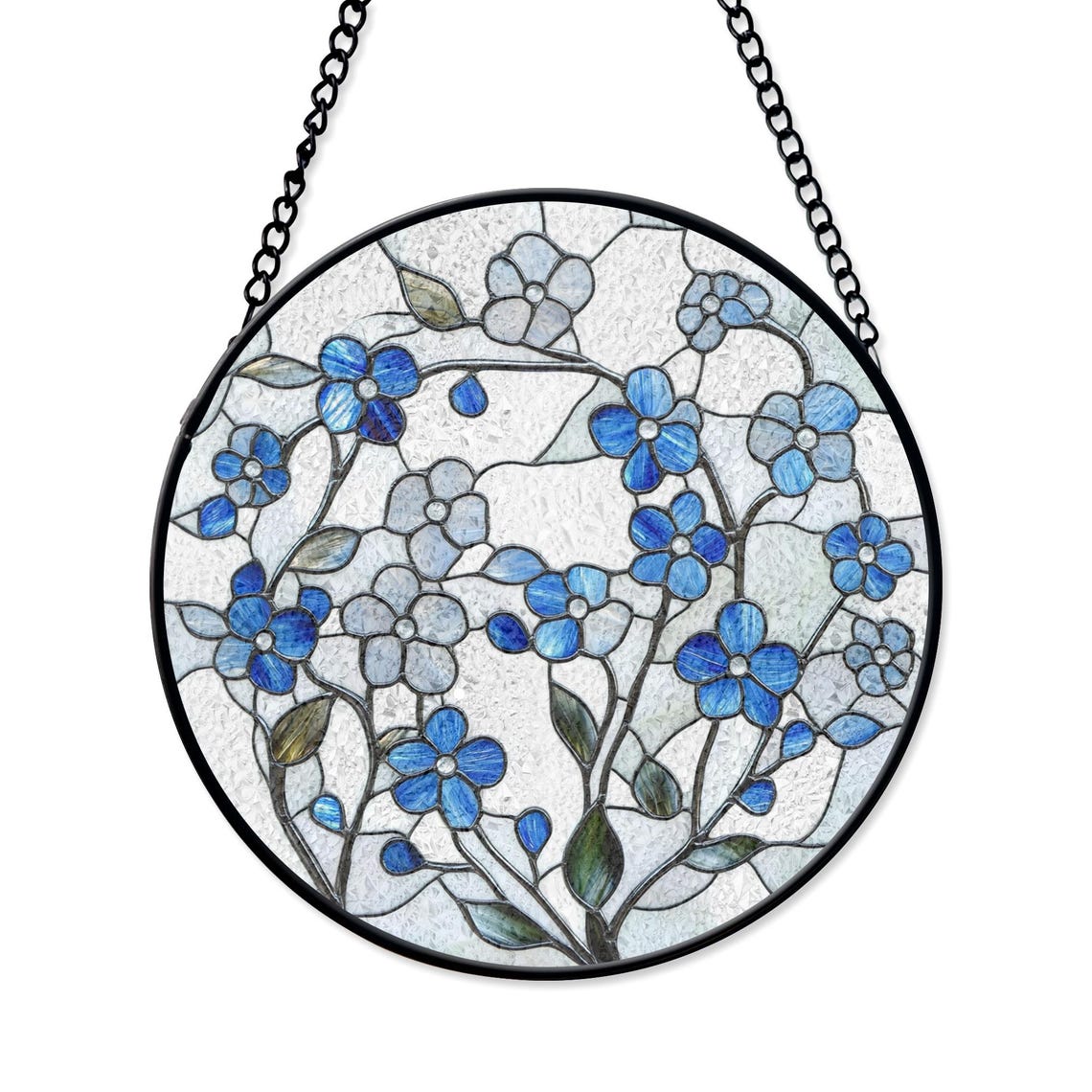 Forget?Me?Not Stained Glass Suncatcher – Blue Floral Window Hanging