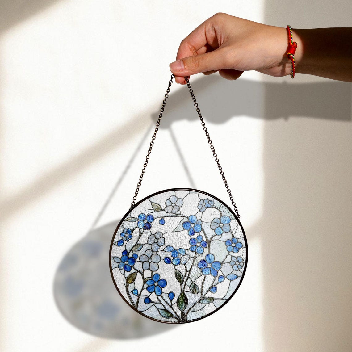 Forget?Me?Not Stained Glass Suncatcher – Blue Floral Window Hanging