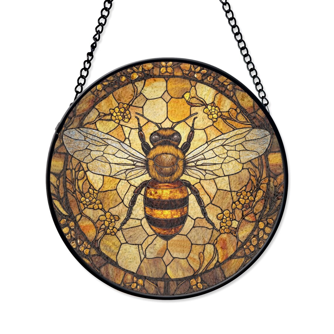 Bee Stained Glass Suncatcher – Honeycomb Window Art for Garden Lovers