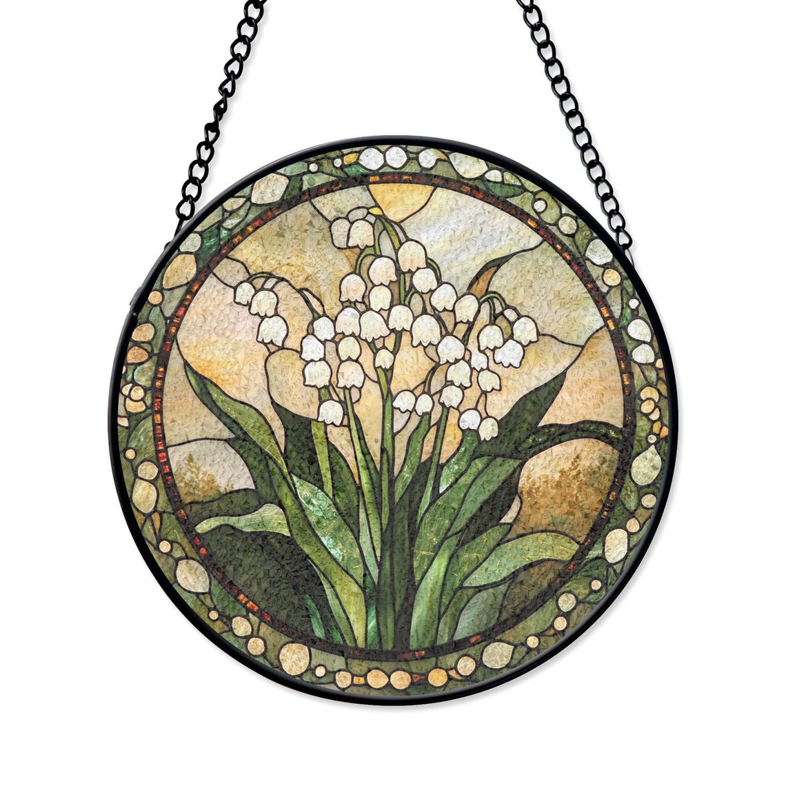 Lily of the Valley Stained Glass Suncatcher – Elegant Botanical Window Art