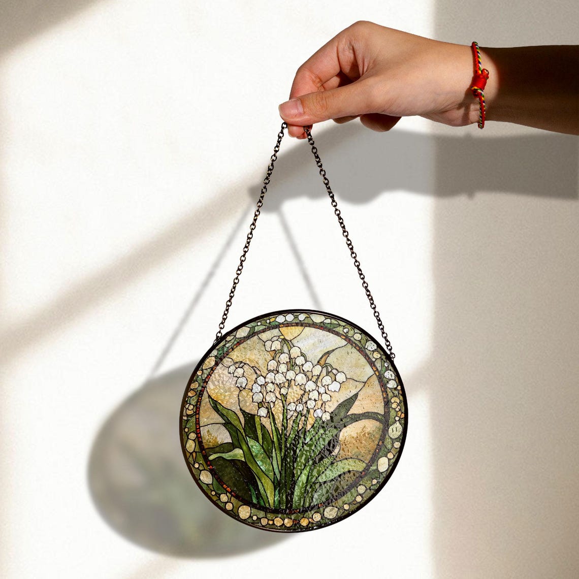 Lily of the Valley Stained Glass Suncatcher – Elegant Botanical Window Art