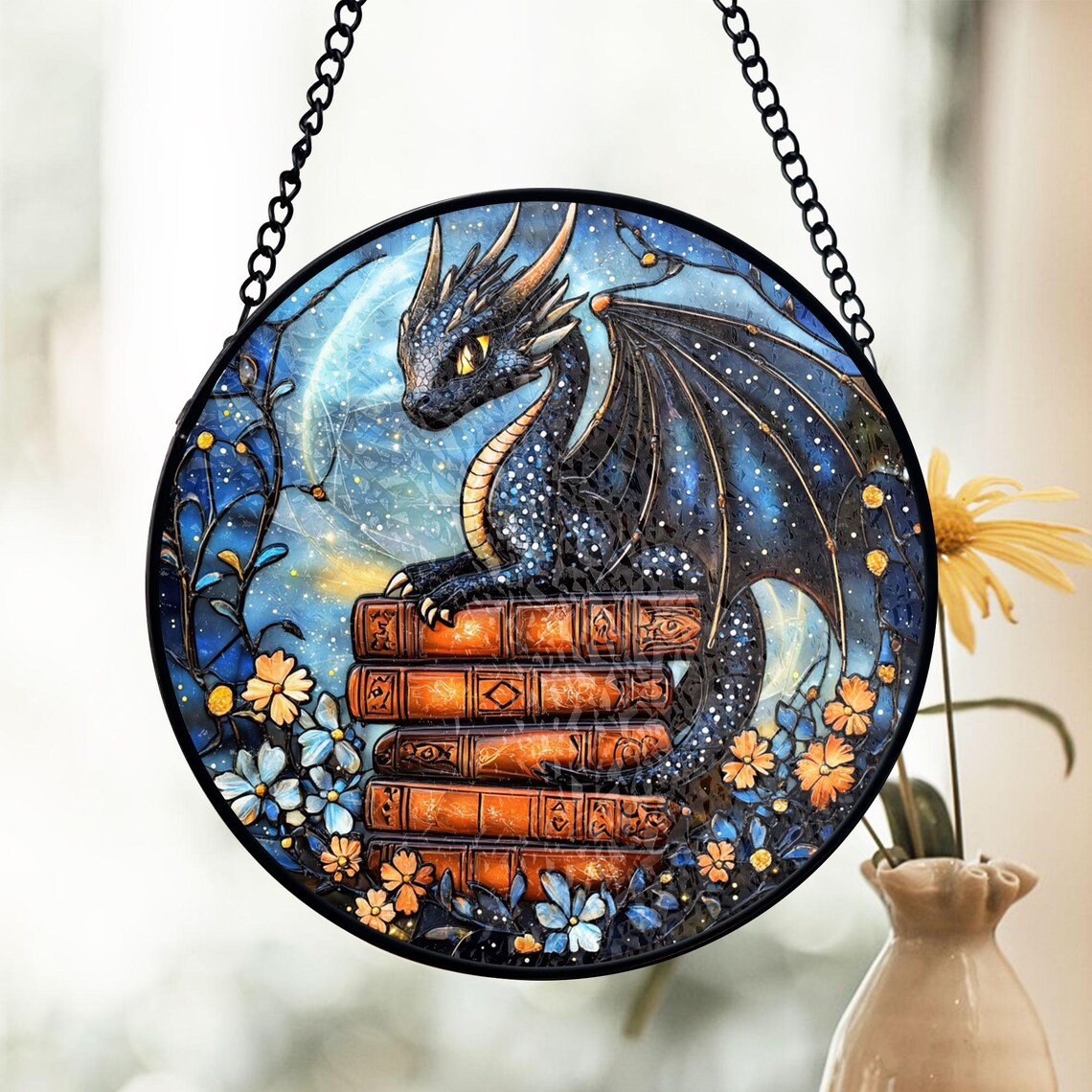 Dragon Stained Glass Suncatcher – Celestial Fantasy Window Hanging