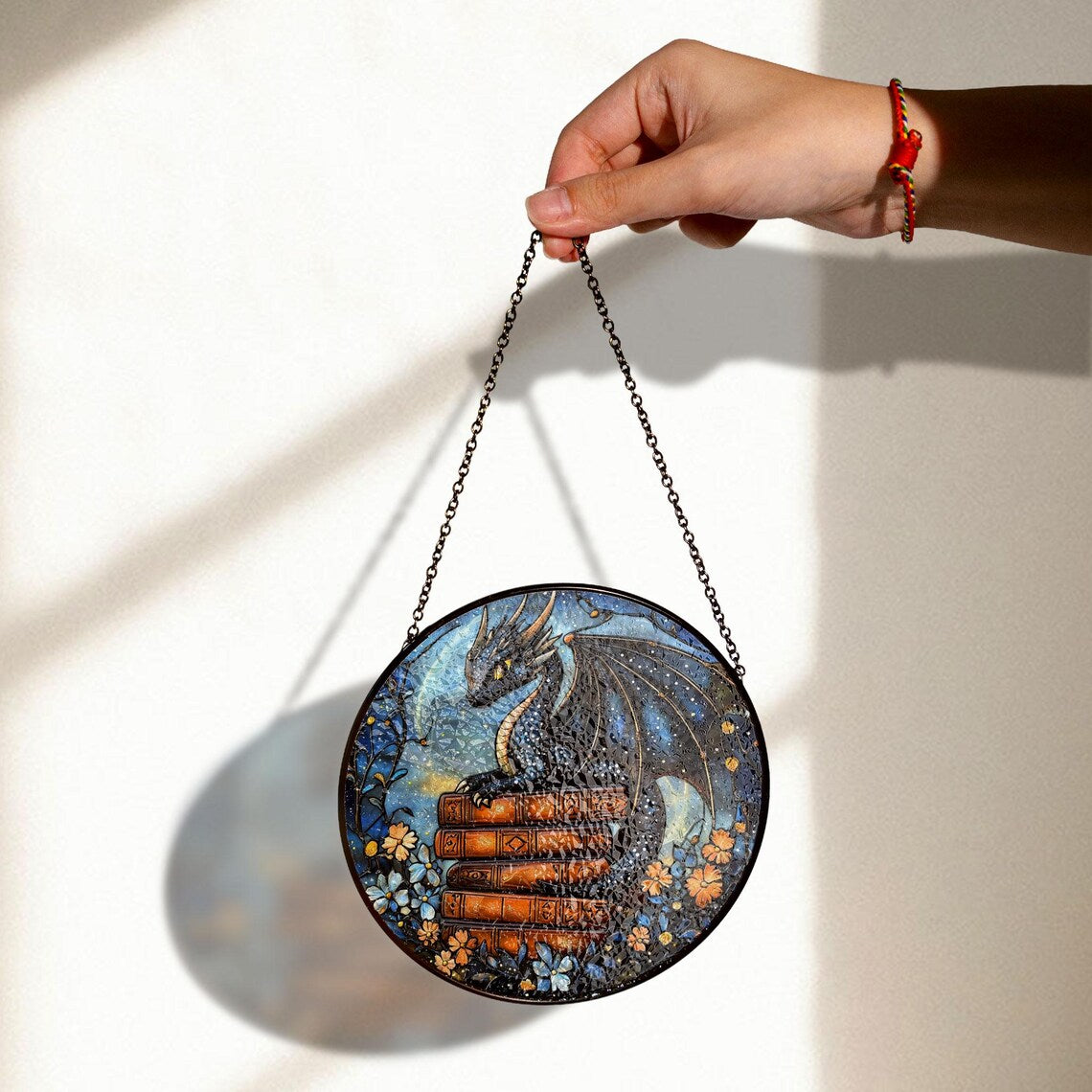 Dragon Stained Glass Suncatcher – Celestial Fantasy Window Hanging
