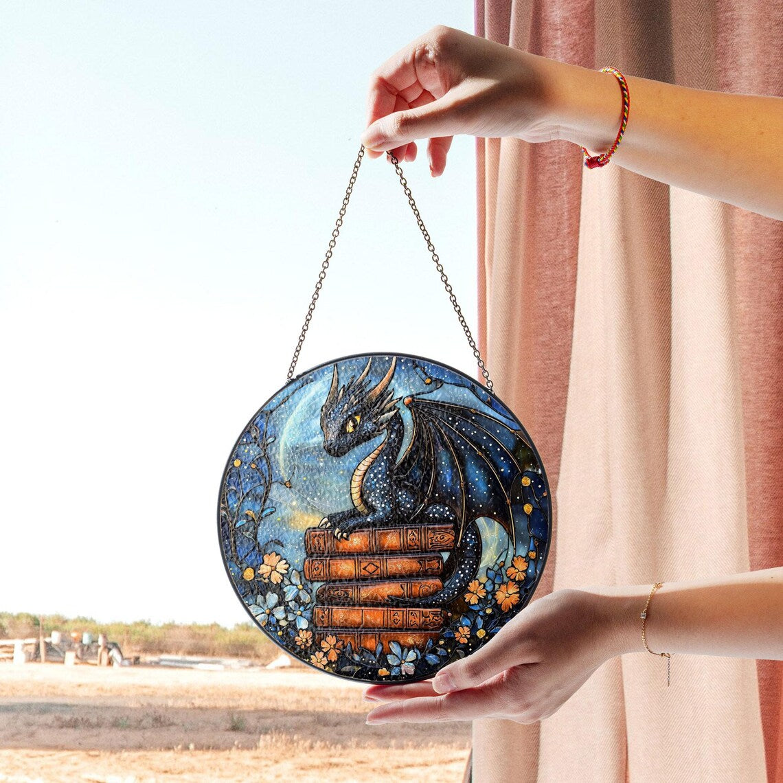 Dragon Stained Glass Suncatcher – Celestial Fantasy Window Hanging