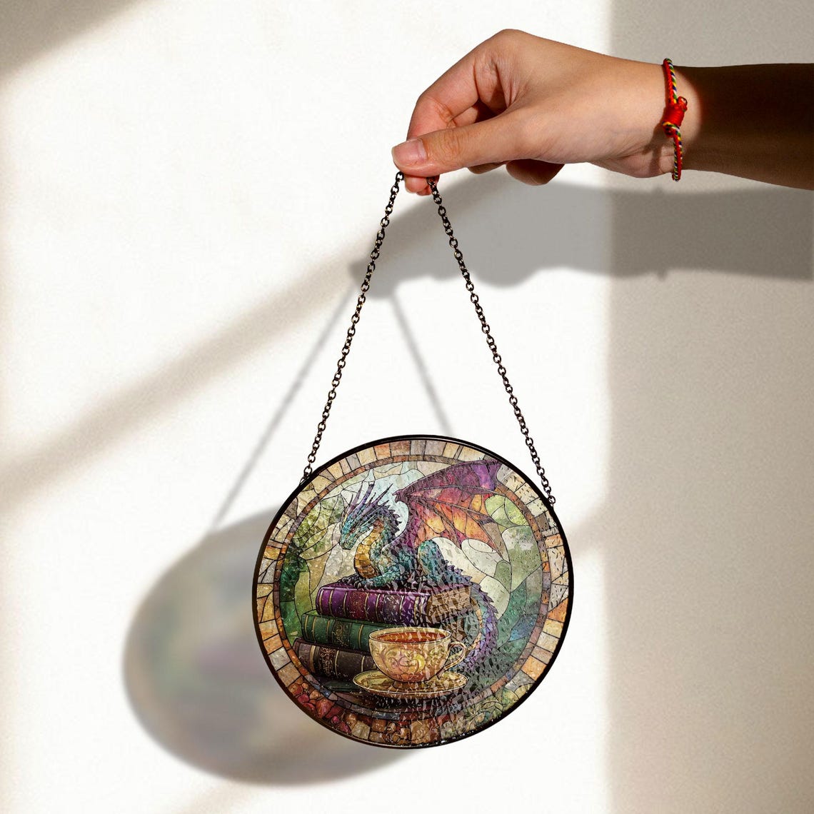 Dragon Stained Glass Suncatcher – Fantasy Book Lover Window Art