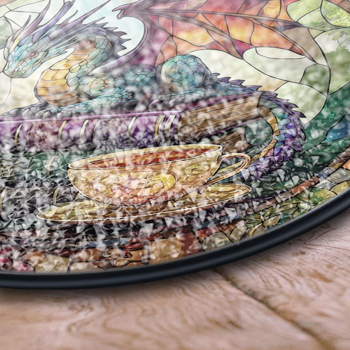 Dragon Stained Glass Suncatcher – Fantasy Book Lover Window Art