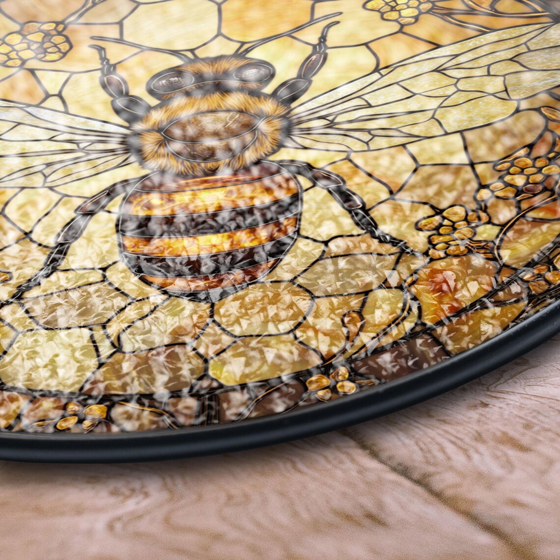 Bee Stained Glass Suncatcher – Honeycomb Window Art for Garden Lovers