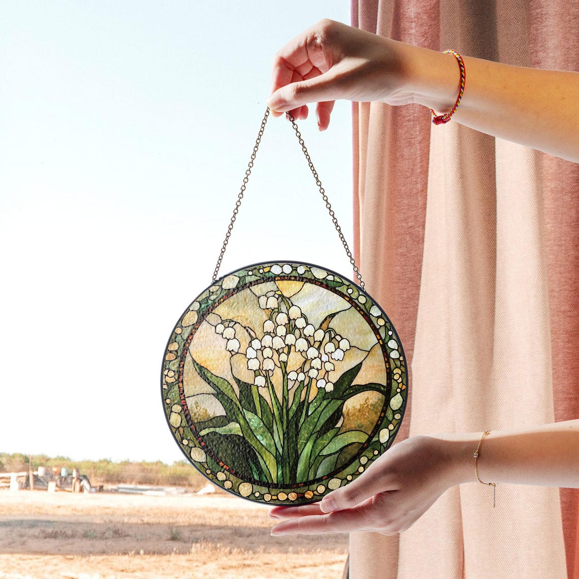 Lily of the Valley Stained Glass Suncatcher – Elegant Botanical Window Art
