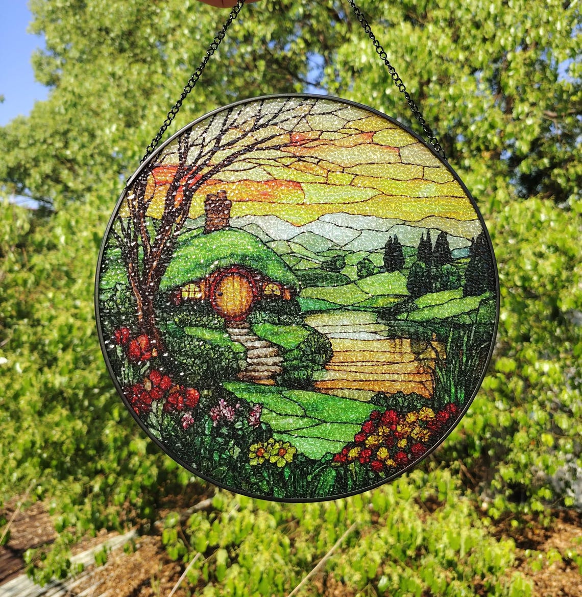 The Shire Stained Glass Suncatcher – Whimsical Cottagecore Decor