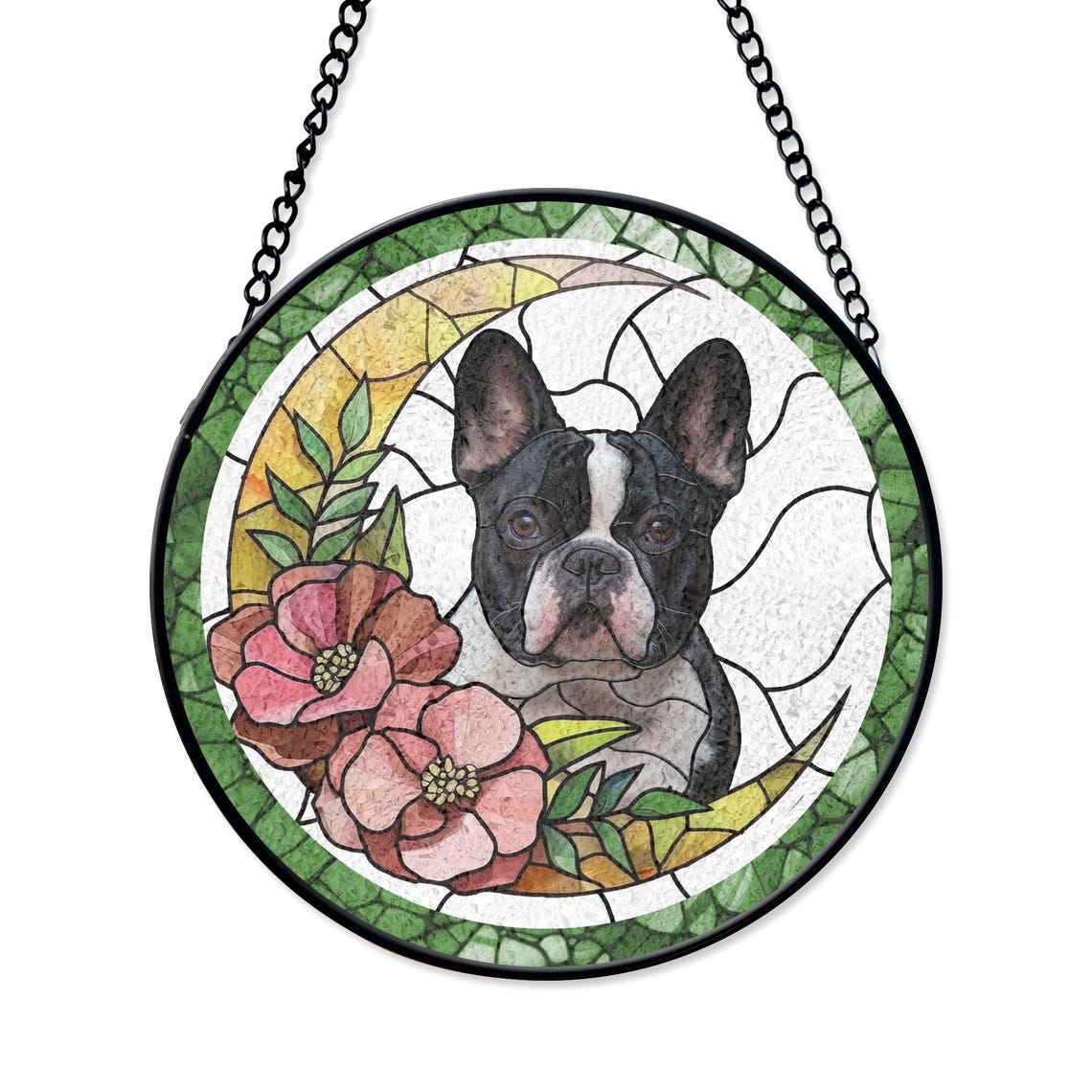 Custom Pet Portrait Stained Glass Suncatcher – Personalized Dog or Cat Window Art
