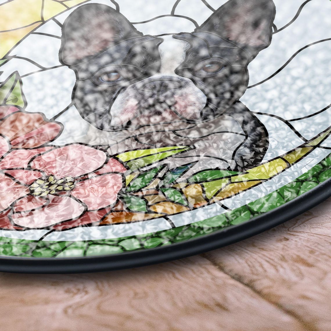 Custom Pet Portrait Stained Glass Suncatcher – Personalized Dog or Cat Window Art