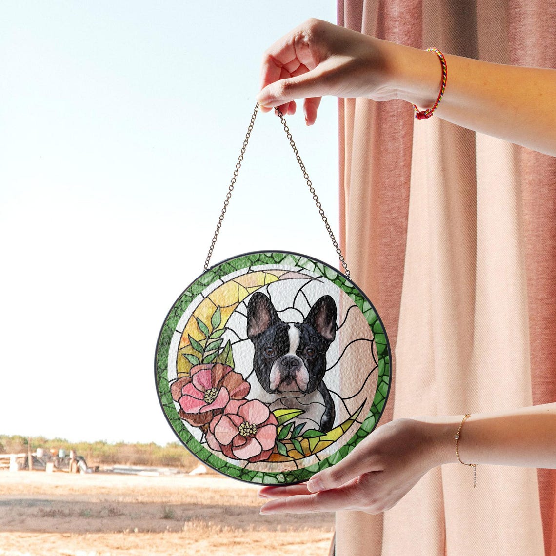 Custom Pet Portrait Stained Glass Suncatcher – Personalized Dog or Cat Window Art