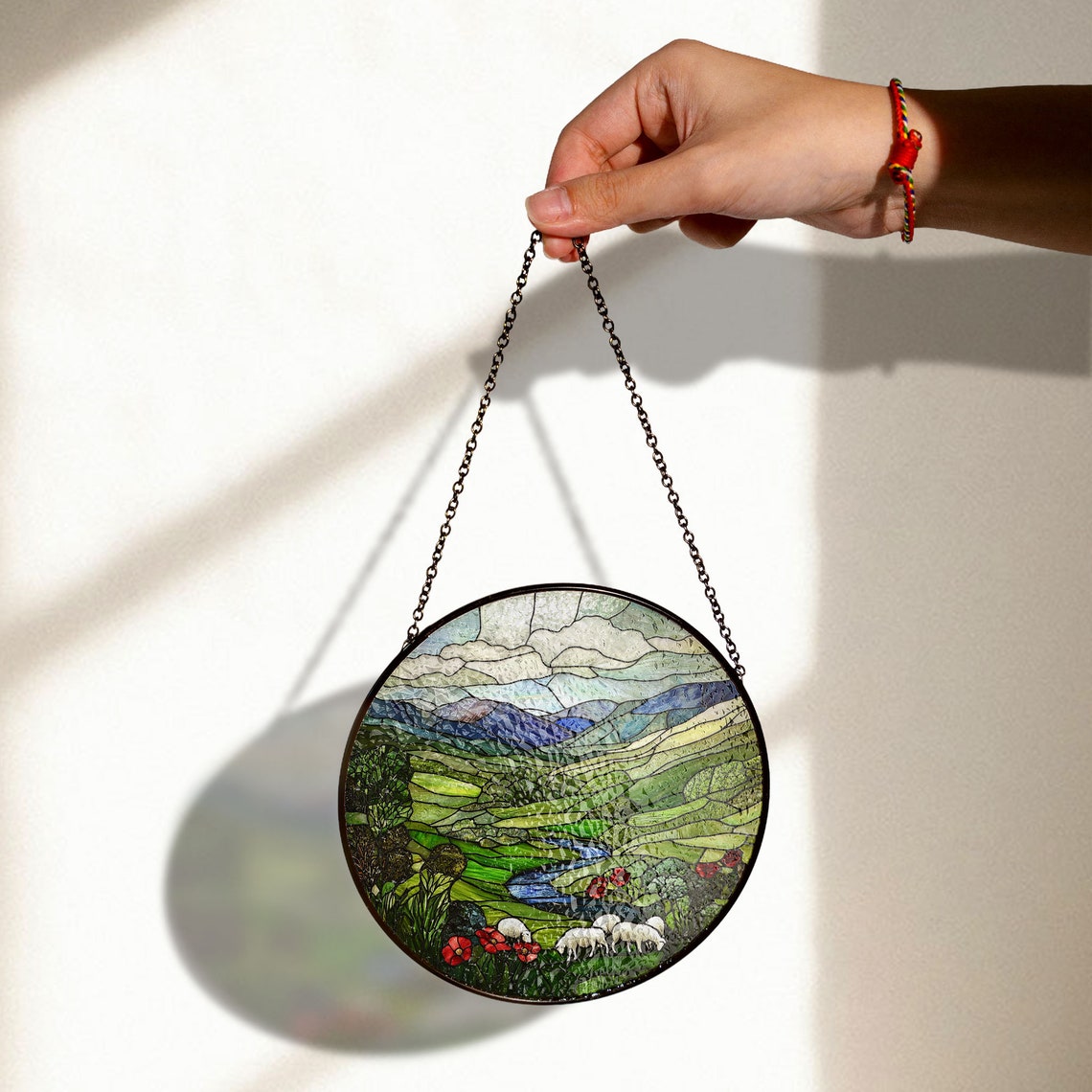 Green Irish Hills Stained Glass Suncatcher