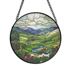 Green Irish Hills Stained Glass Suncatcher – Countryside Window or Wall Hanging