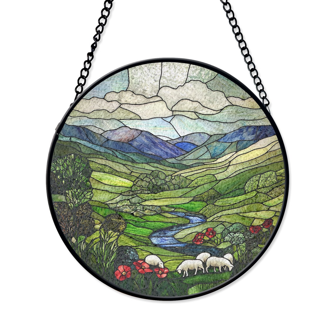 Green Irish Hills Stained Glass Suncatcher
