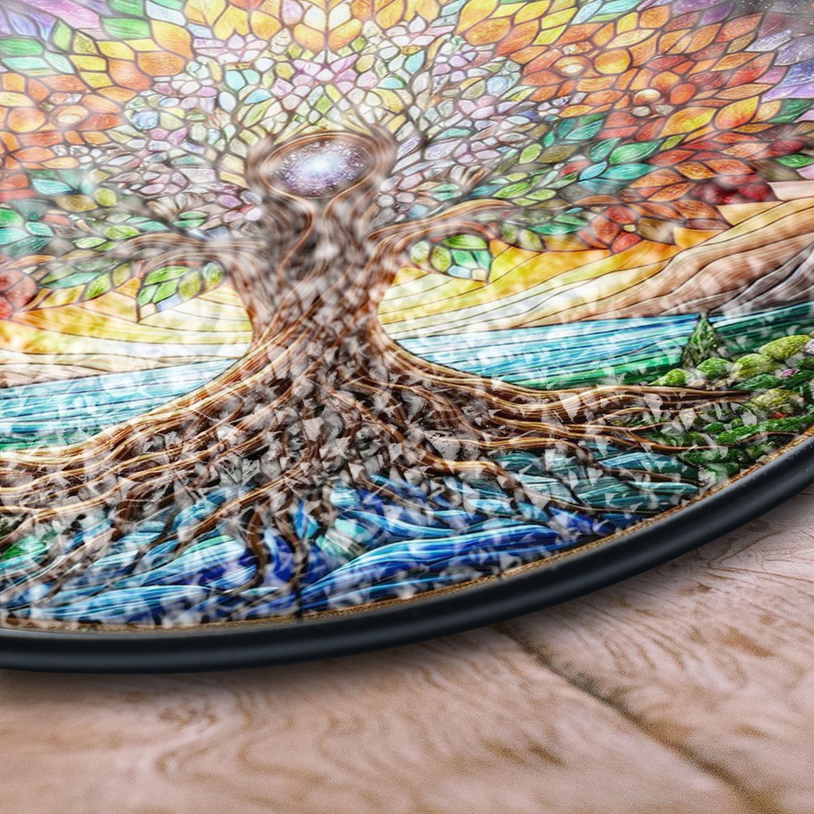 Vibrant Tree of Life Stained Glass Art – Colorful Nature Window Decor