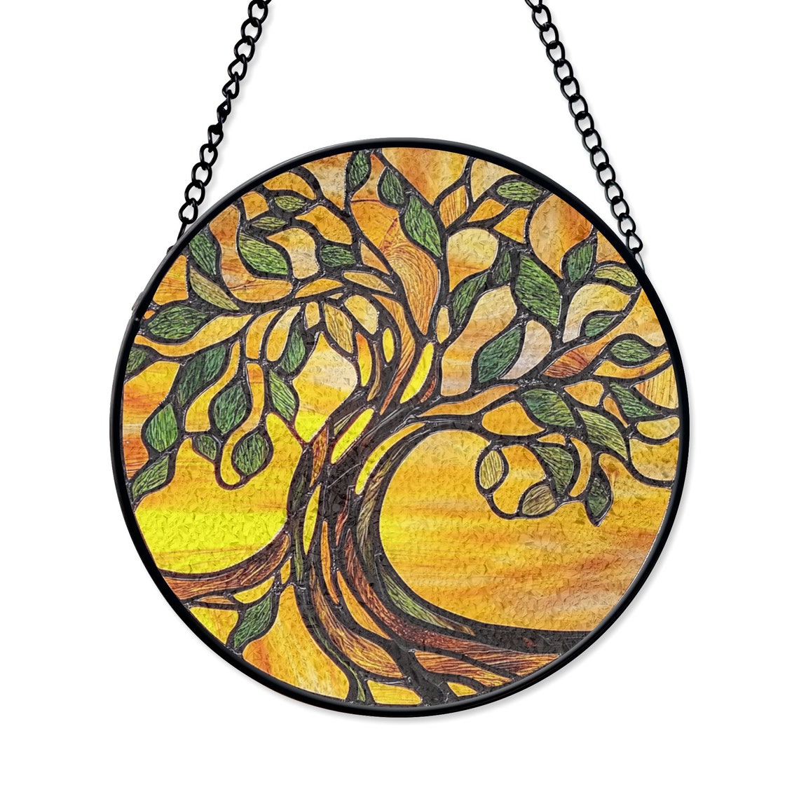Tree of Life Stained Glass Suncatcher – Vibrant Sunset Window Art