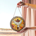 Holy Spirit Stained Glass Suncatcher – Cross & Dove