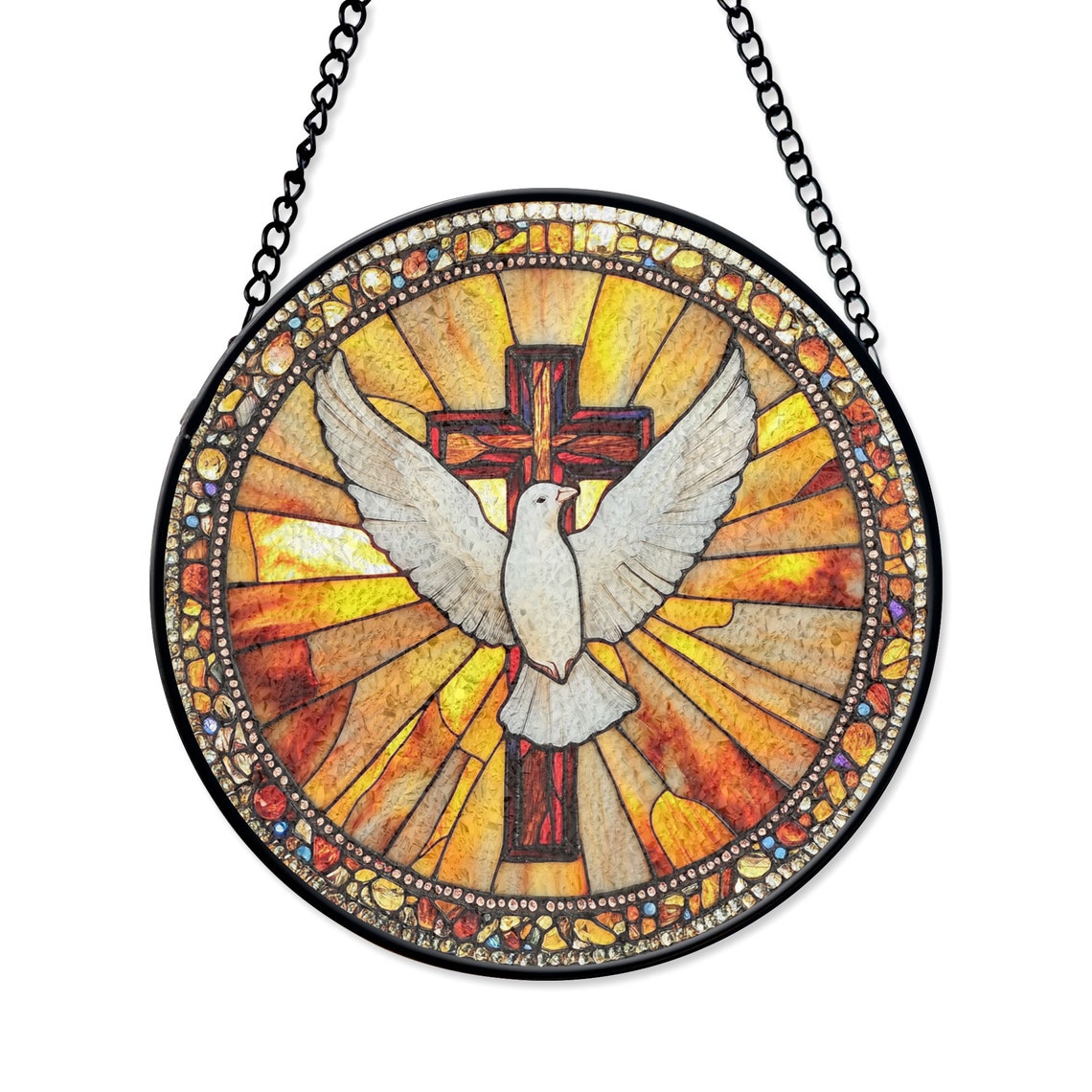 Holy Spirit Stained Glass Suncatcher – Cross & Dove
