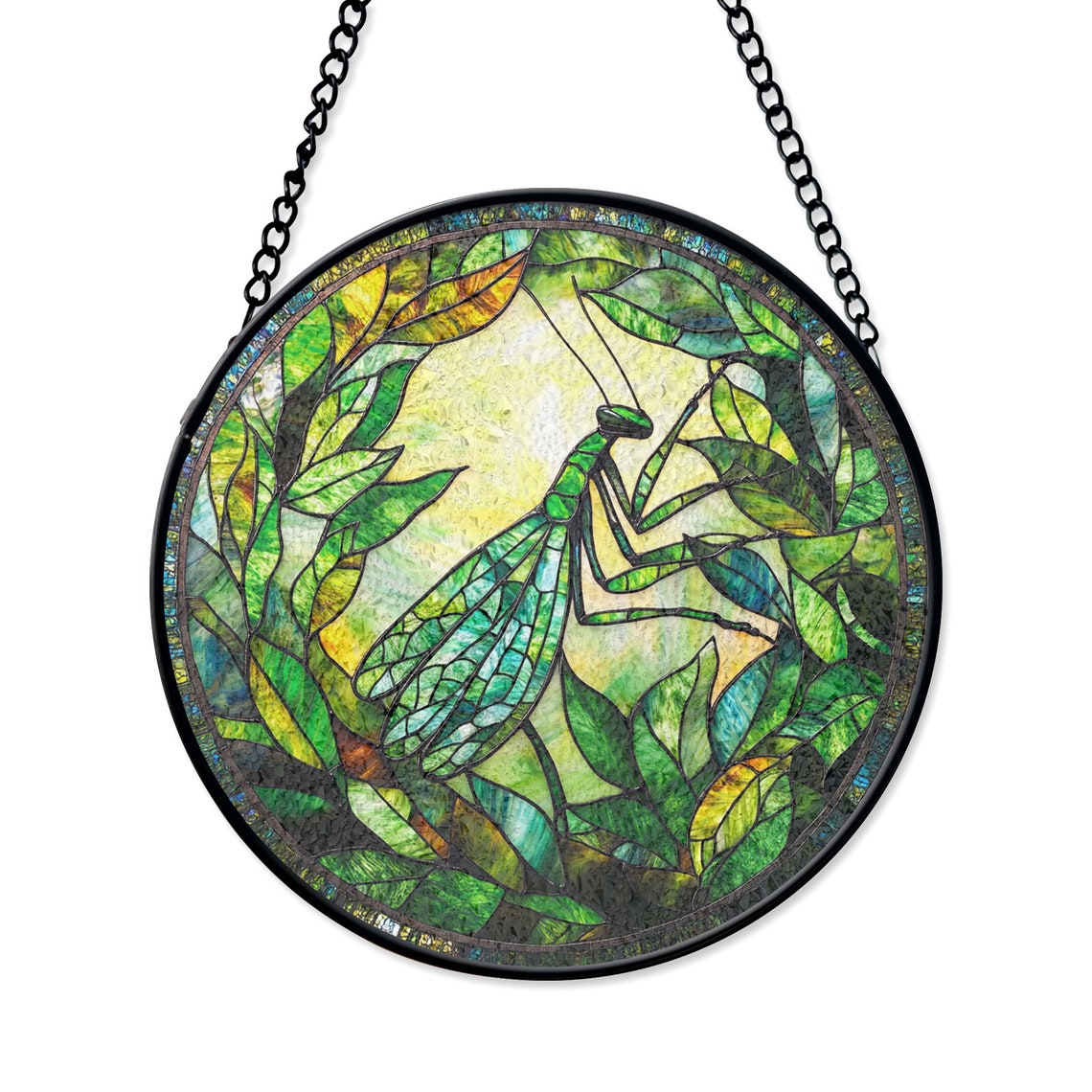 Praying Mantis Stained Glass Suncatcher – Nature-Inspired Insect Window Art