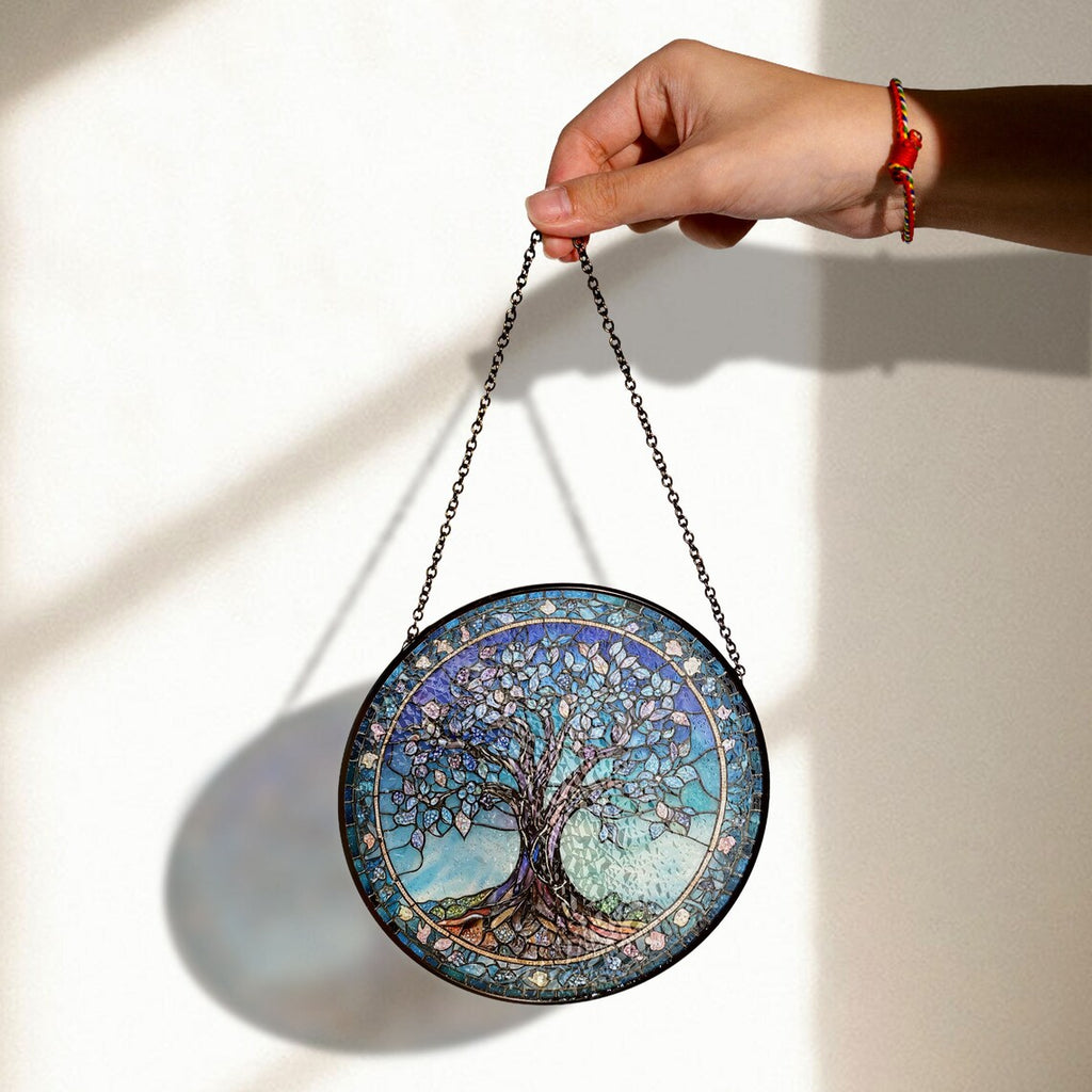 Tree of Life Stained Glass Window Hanging – Elegant Nature-Inspired Art