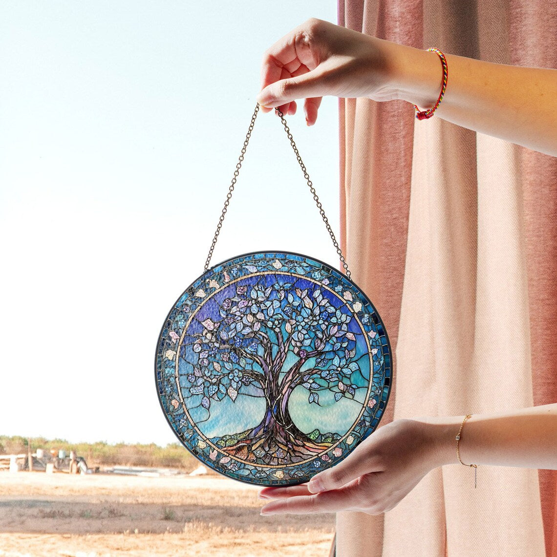 Tree of Life Stained Glass Window Hanging – Elegant Nature-Inspired Art