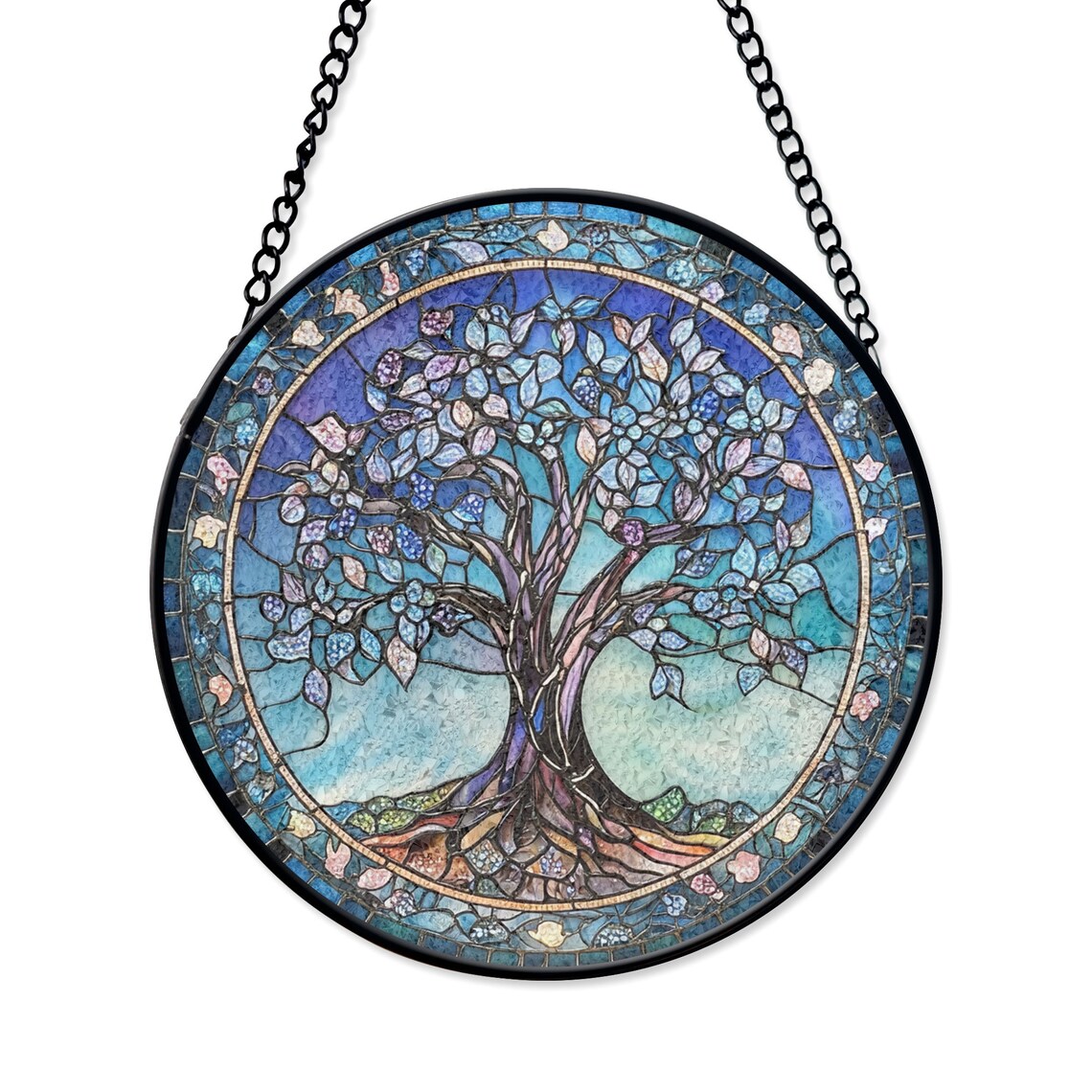Tree of Life Stained Glass Window Hanging – Elegant Nature-Inspired Art