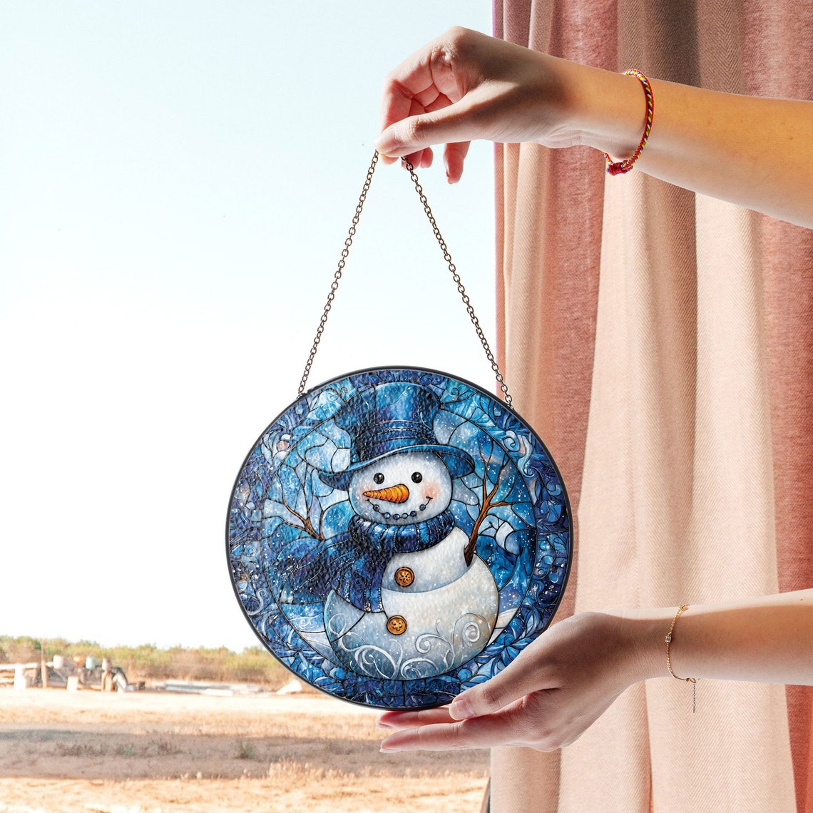Snowman Stained Glass Suncatcher – Christmas Decor