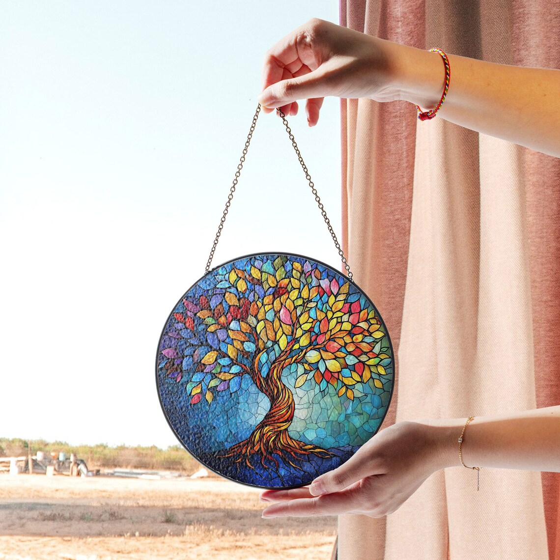 Tree of Life Stained Glass Suncatcher – Colorful Nature-Inspired Window Decor