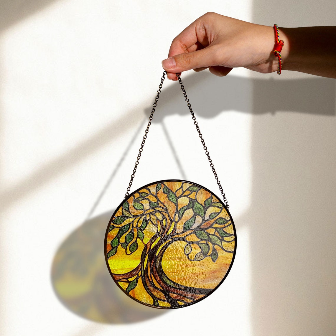 Tree of Life Stained Glass Suncatcher – Vibrant Sunset Window Art