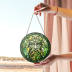 Green Man Stained Glass Suncatcher – Celtic Nature-Inspired Window Decor