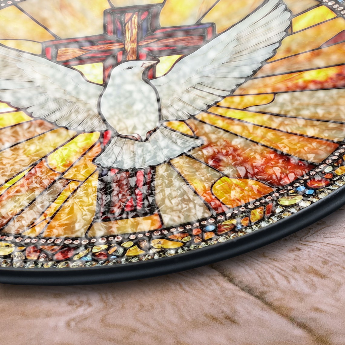 Holy Spirit Stained Glass Suncatcher – Cross & Dove