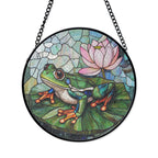 Frog and Lotus Stained Glass Suncatcher – Nature-Inspired Window Art