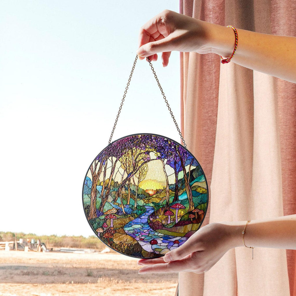 Enchanted Forest Stained Glass Round Suncatcher