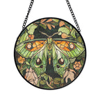 Stained Glass Moth Panel – Lush Green & Orange Nature Window or Wall Decor