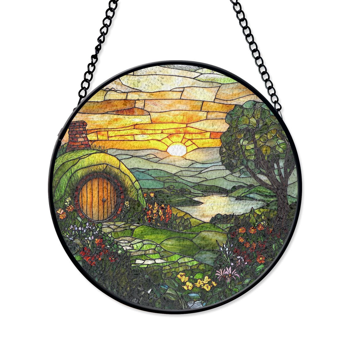 Hobbit House Stained Glass Suncatcher – Whimsical Shire-Inspired Window Decor